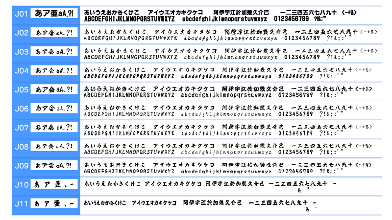 フォント一覧　日本語書体